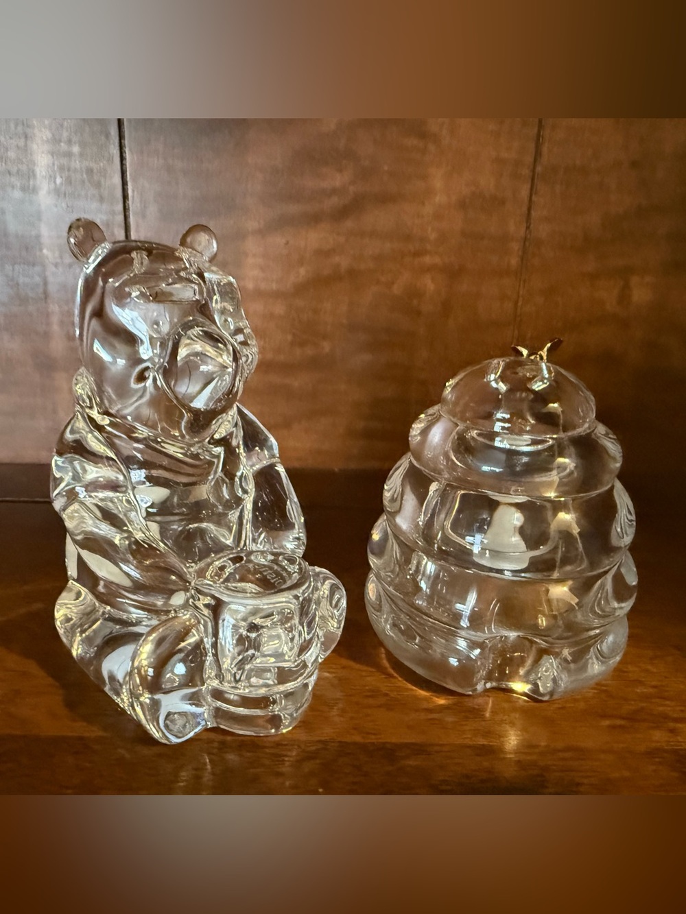LENOX Lead Crystal Disney Winnie the Pooh & Bee Hive Gold Salt & Pepper Shakers
